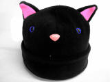 warm fleece handmade kitty cat hat black with pink ears and nose