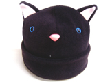 Fleece kitty cat hat with ears and pink nose