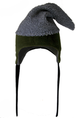 olive green and grey fleece gnome hat