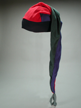three foot fleece winter stocking hat red, green, blue with black band and grey tassles
