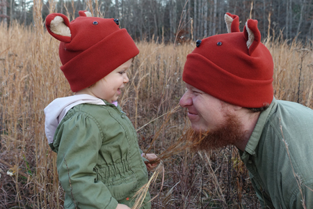 rust orange fox face fleece hat